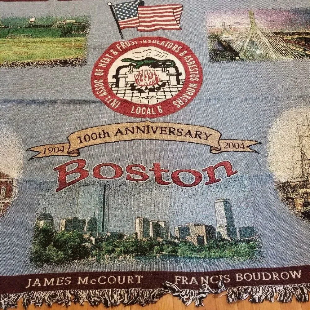 Vintage Cotton Tapestry Throw Blanket Boston Local 6 Fenway Park New